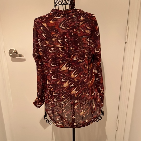 Bebe, S, blouse, maroon, sheer, tie - Picture 3 of 13